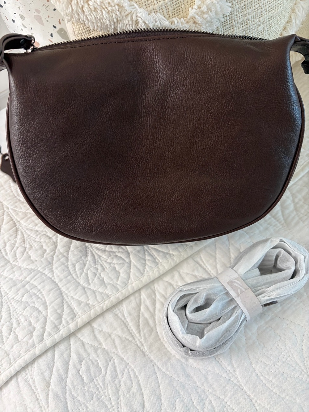 Women's Dark Brown Leather Crossbody Bag - Picture 2 of 4